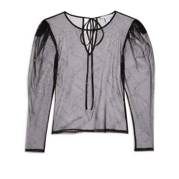TOPSHOP Crystal Embellished Sheer Mesh Top - Picture 4 of 13